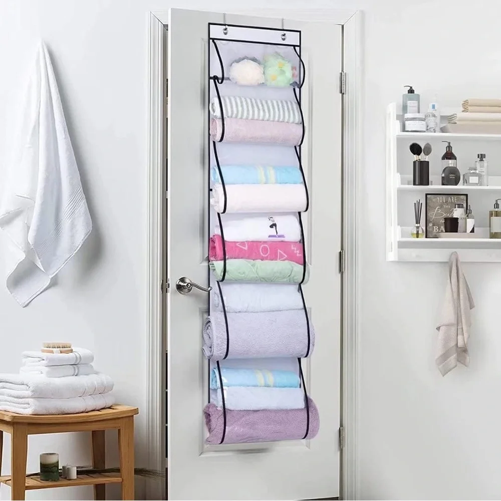 MISSLO 6 Clear Pockets Over Door Organizer for Handbags,Caps,Accessories (White)